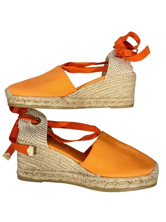 Viscata Espadrille Wedge Sandals Ankle Tie Canvas colorful bright melon 39